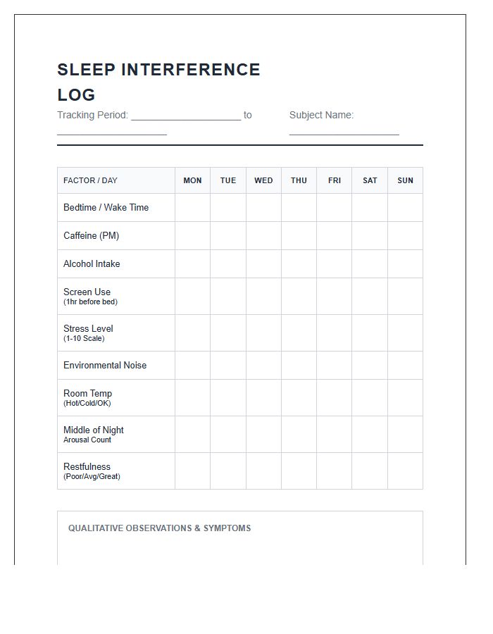 Printable Sleep Interference Identification Log Chart