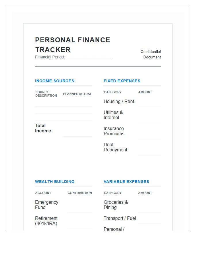 Comprehensive Personal Finance Printable Chart