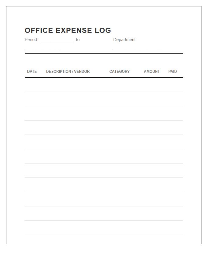 Office Expense Log Printable Chart