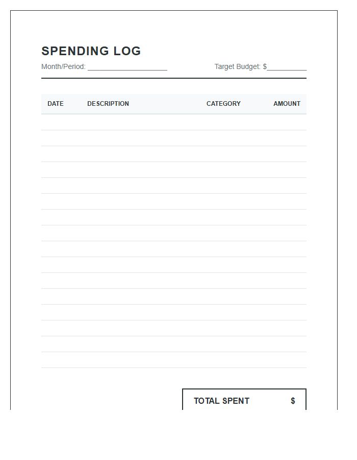 Personal Spending Log Printable Chart