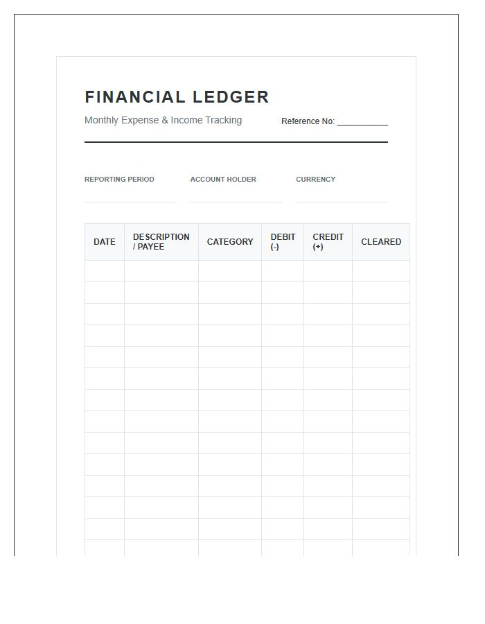 Professional Financial Tracking Printable Chart