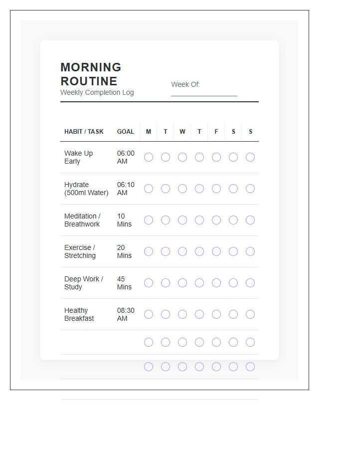 Morning Routine Completion Log Chart Printable