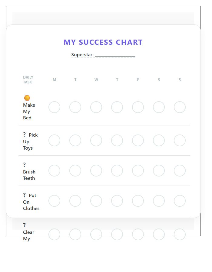 Printable Toddler Chore Success Completion Chart