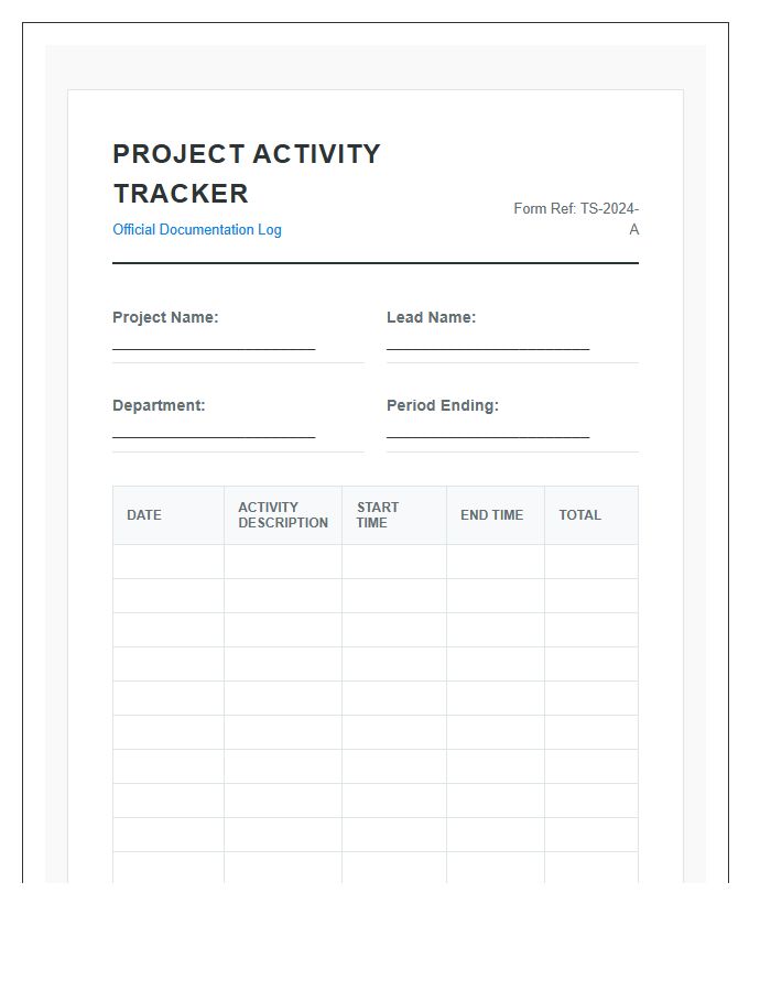 Official Printable Project Activity Time Tracking Chart