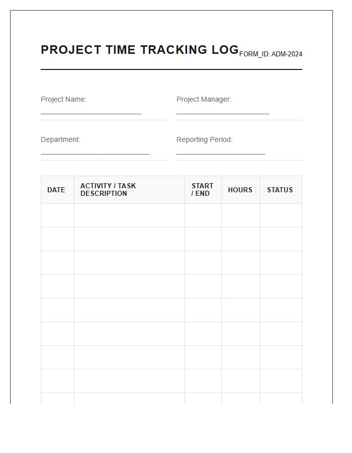 Printable Administrative Project Time Tracking Log Chart