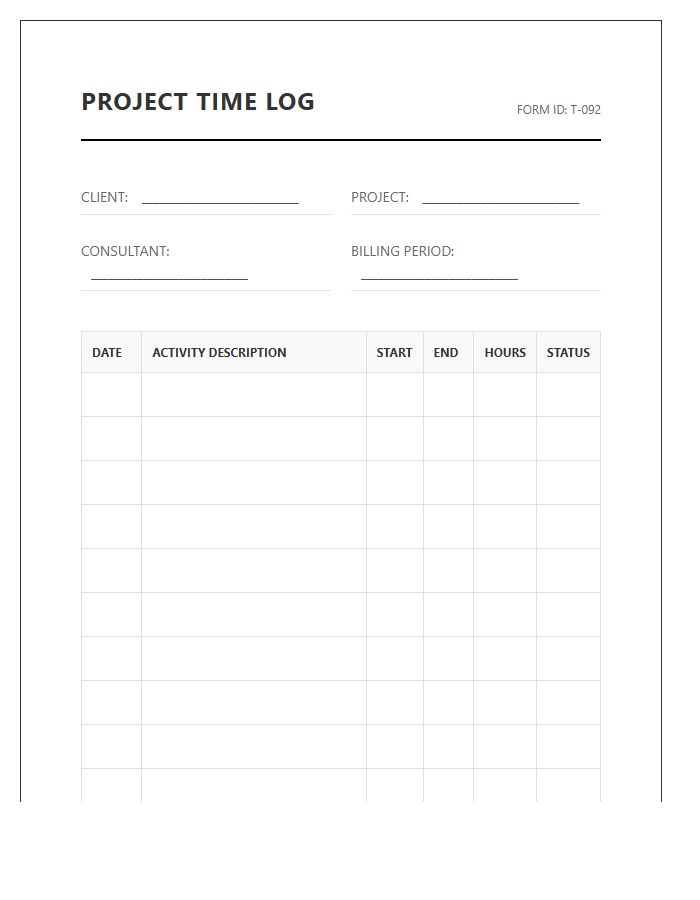 Printable Client Project Time Tracking Log Chart