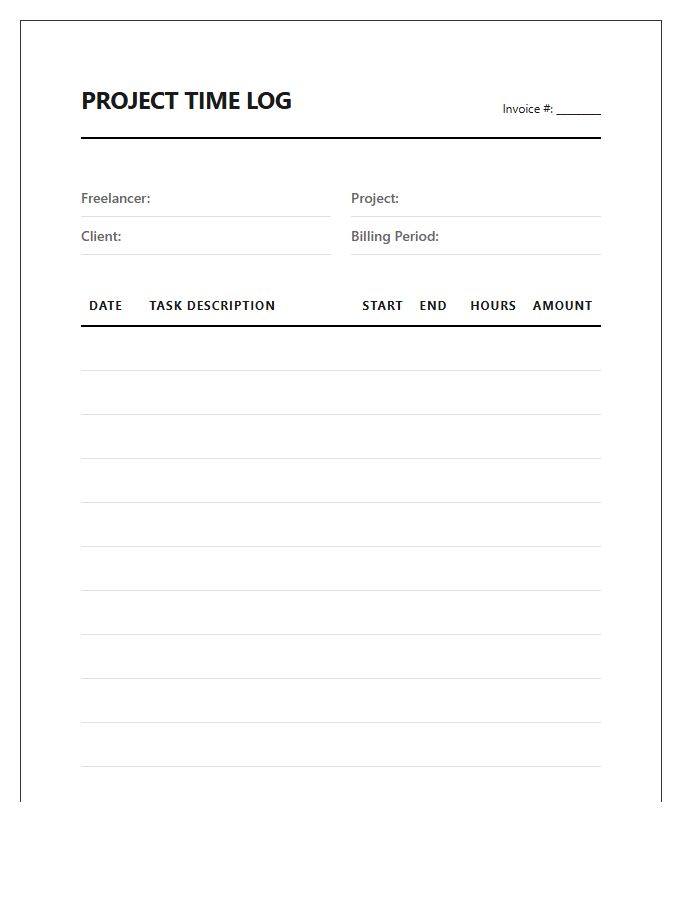 Printable Freelance Project Time Billing Log Chart