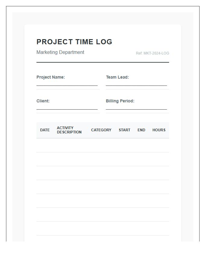 Printable Marketing Project Time Tracking Log Chart