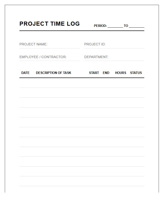 Standard Printable Project Time Expenditure Log Chart