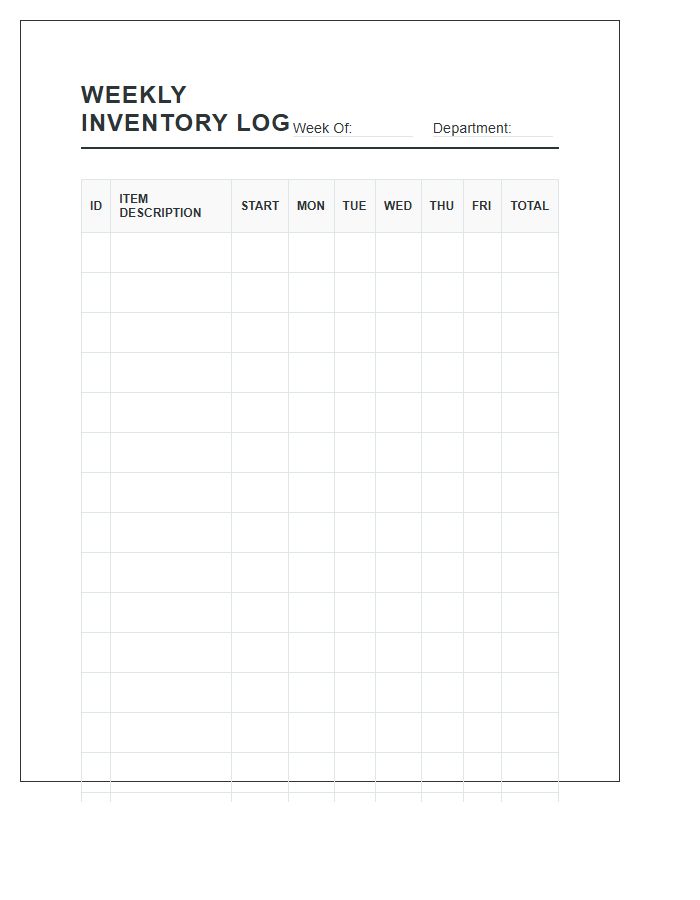 Weekly Printable Inventory Stock Log Chart