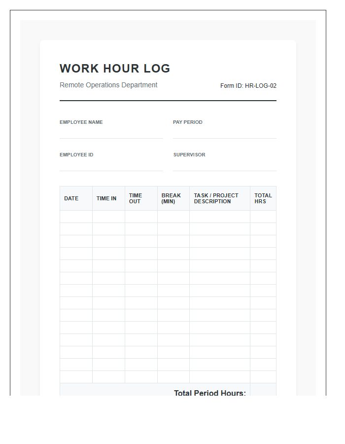 Printable Employee Work Hour Log Chart For Remote Staff