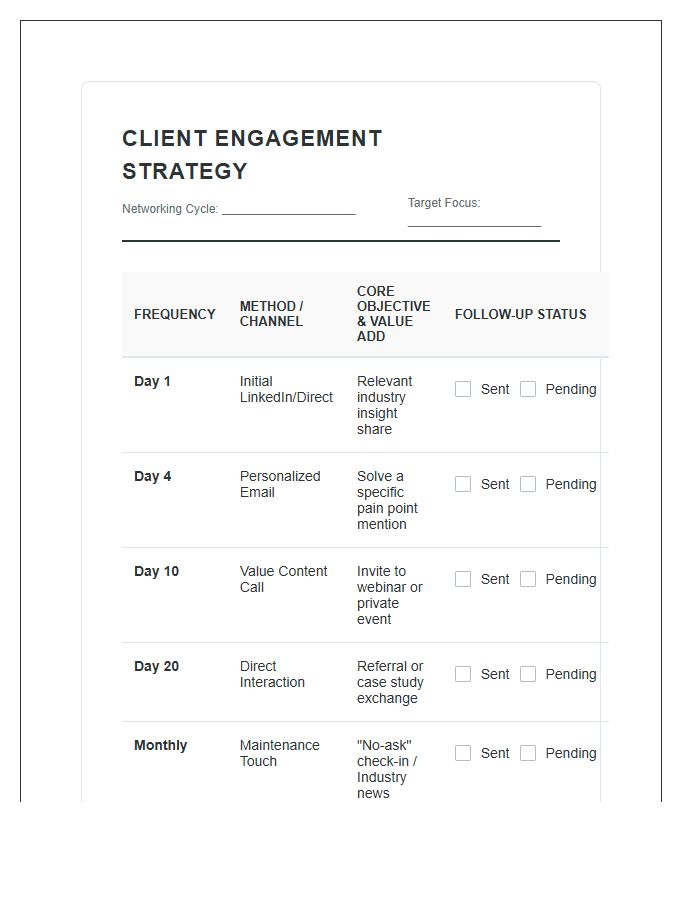 Client Engagement Networking Strategy Calendar Printable Chart