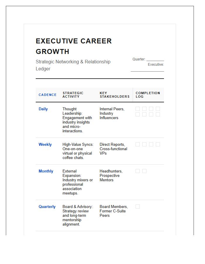 Executive Career Growth Networking Calendar Printable Chart