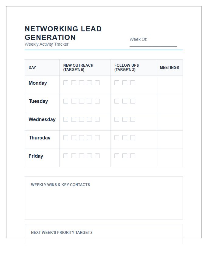 Networking Lead Generation Calendar Printable Chart