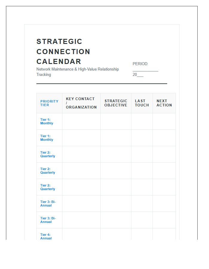 Strategic Professional Connection Calendar Printable Chart