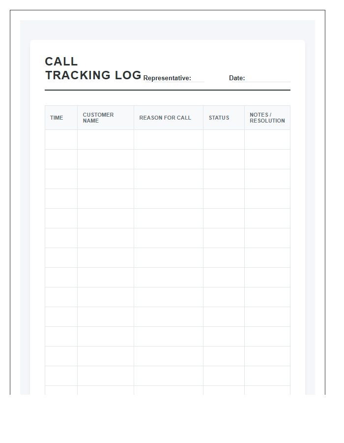 Printable Customer Service Call Tracking Chart