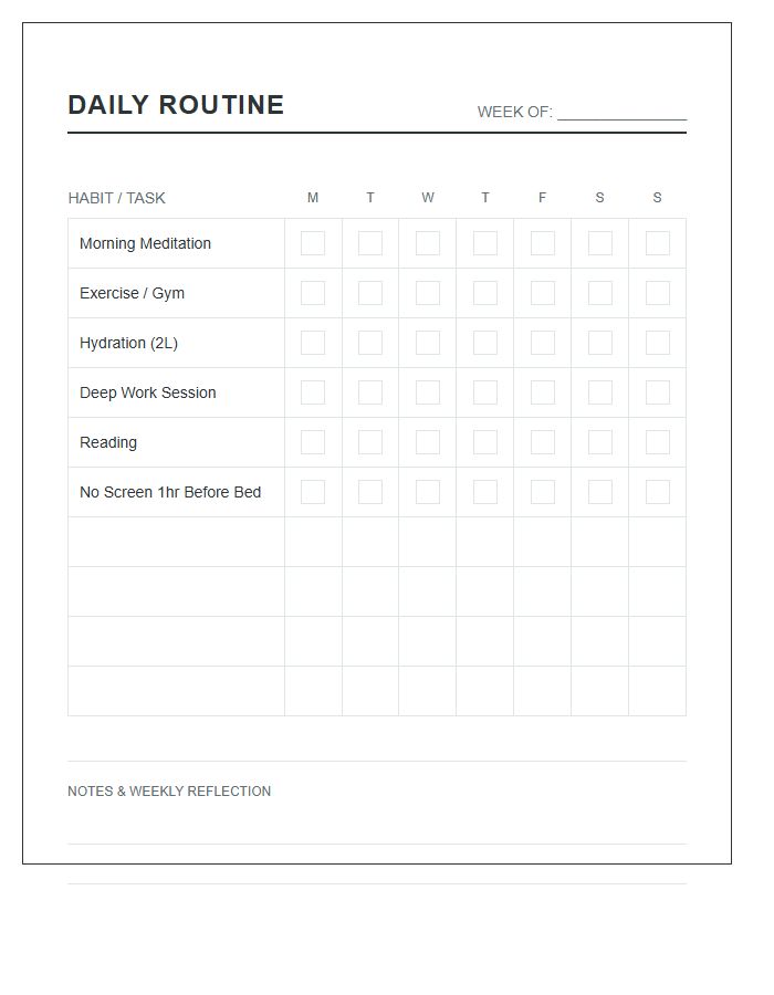 Daily Routine Printable Habit Tracker Chart