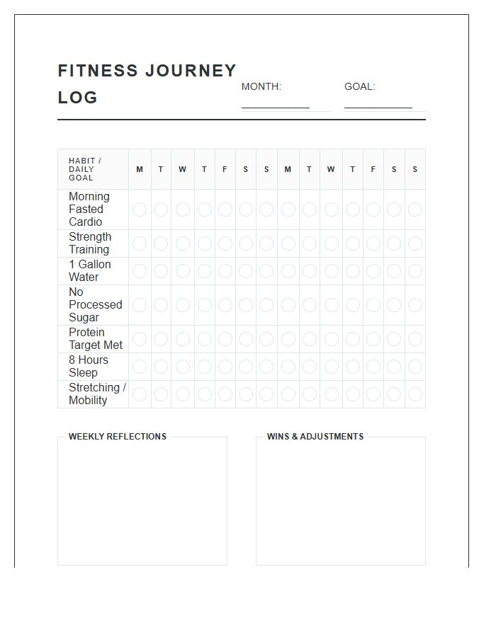 Fitness Journey Printable Habit Log Chart