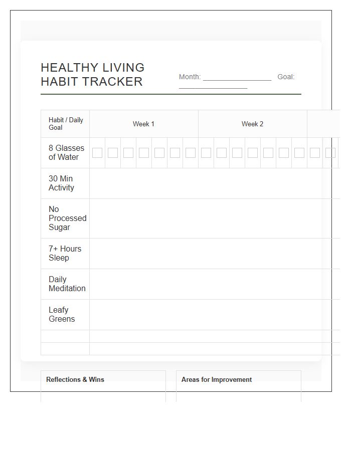 Healthy Living Printable Habit Progress Chart