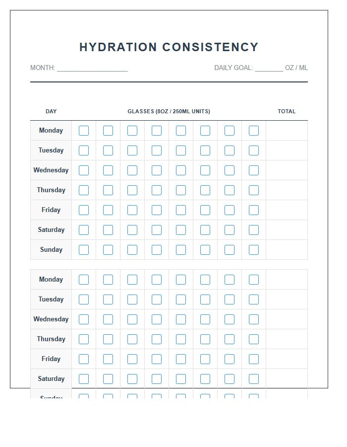 Hydration Consistency Printable Habit Chart