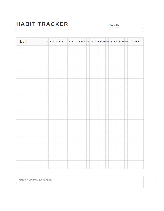 Minimalist Style Printable Habit Tracker Chart
