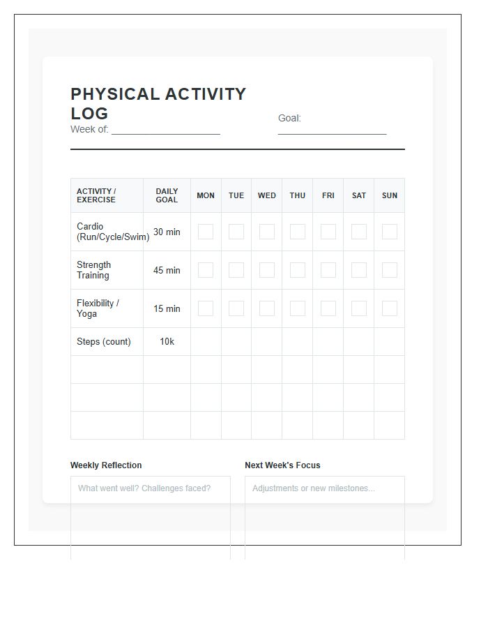Physical Activity Printable Habit Log Chart