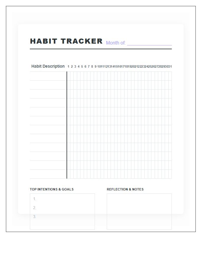Self Improvement Printable Habit Tracker Chart