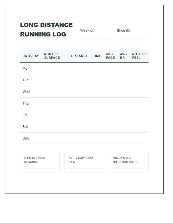 Long Distance Running Log Printable Chart