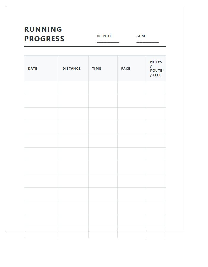 Running Progress Tracker Printable Chart
