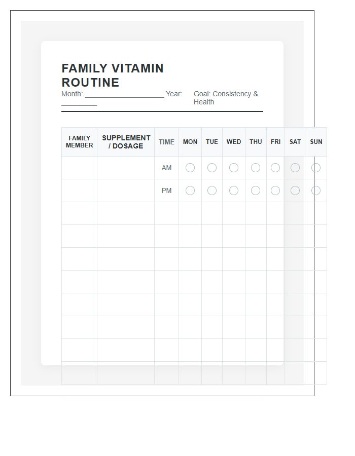 Printable Family Vitamin Routine Log Chart