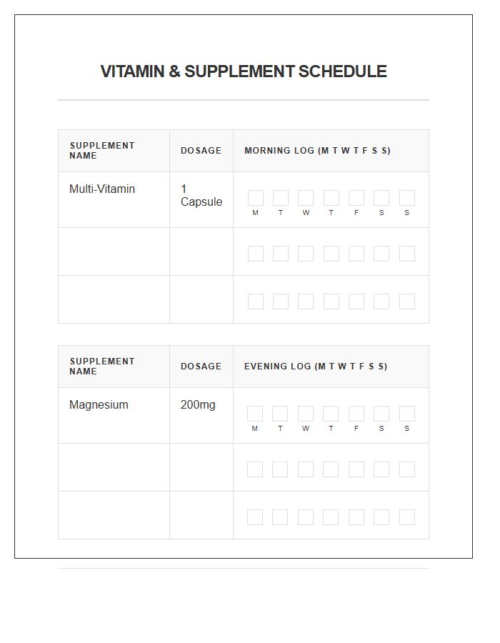 Printable Morning And Evening Vitamin Schedule Chart