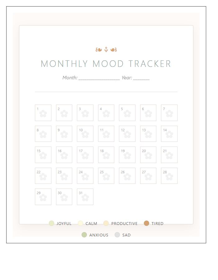 Aesthetic Floral Printable Mood Tracker Log Chart