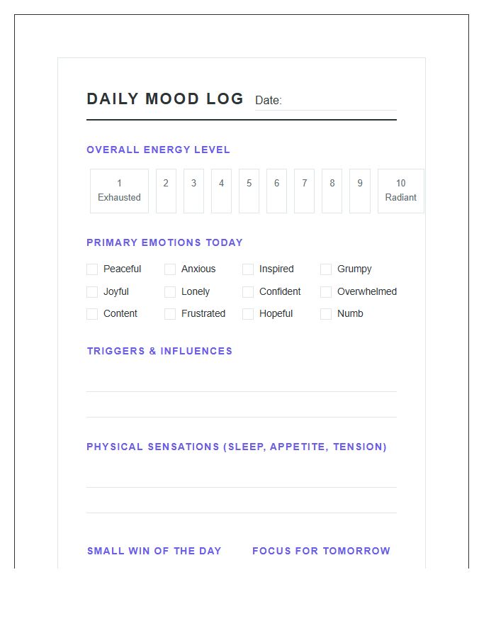 Detailed Emotional Printable Daily Mood Log Chart