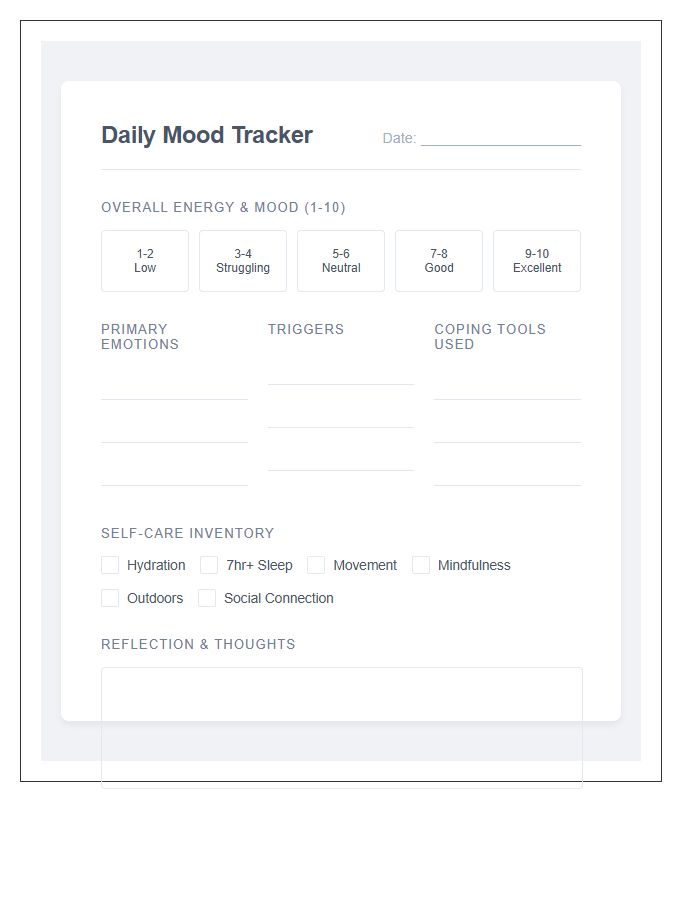 Emotional Regulation Printable Daily Mood Tracker Chart