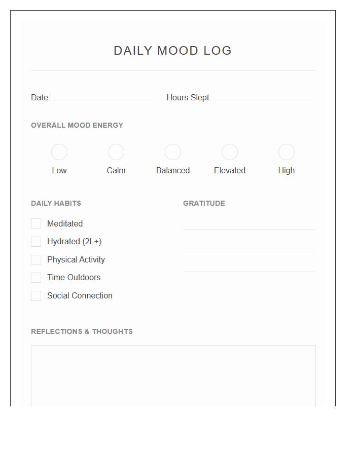 Mental Wellness Printable Daily Mood Log Chart
