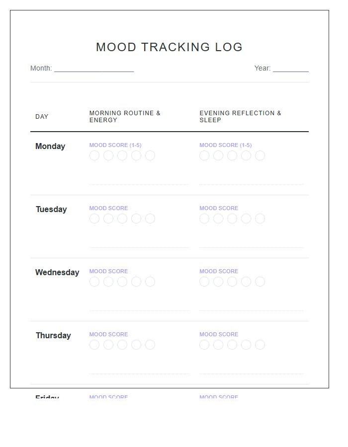 Morning And Evening Printable Mood Tracking Log Chart