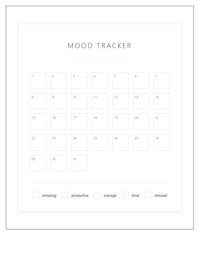 Simple Bullet Journal Printable Mood Log Chart
