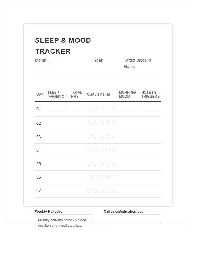 Sleep Cycle Printable Daily Mood Tracker Chart