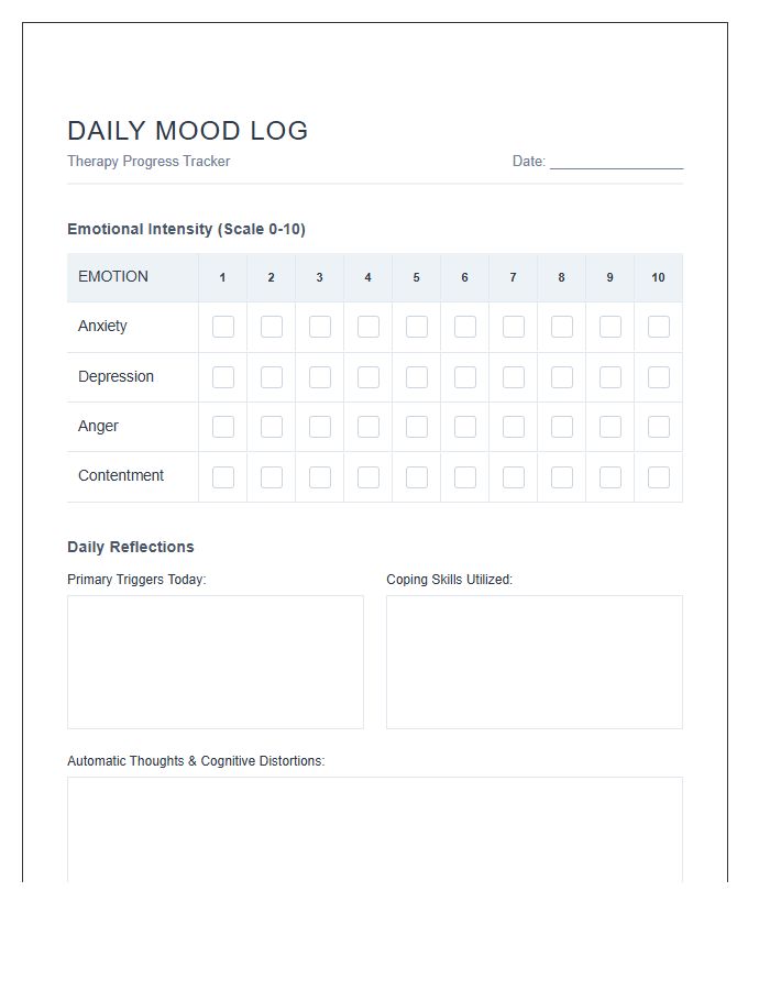 Therapy Progress Printable Daily Mood Log Chart