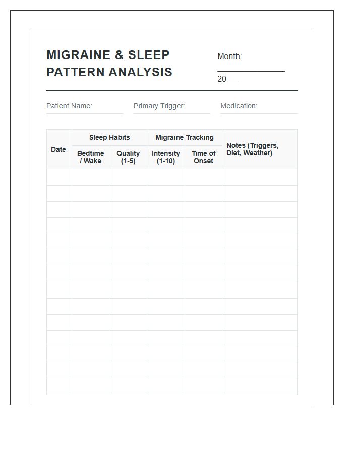 Printable Migraine Sleep Pattern Analysis Chart