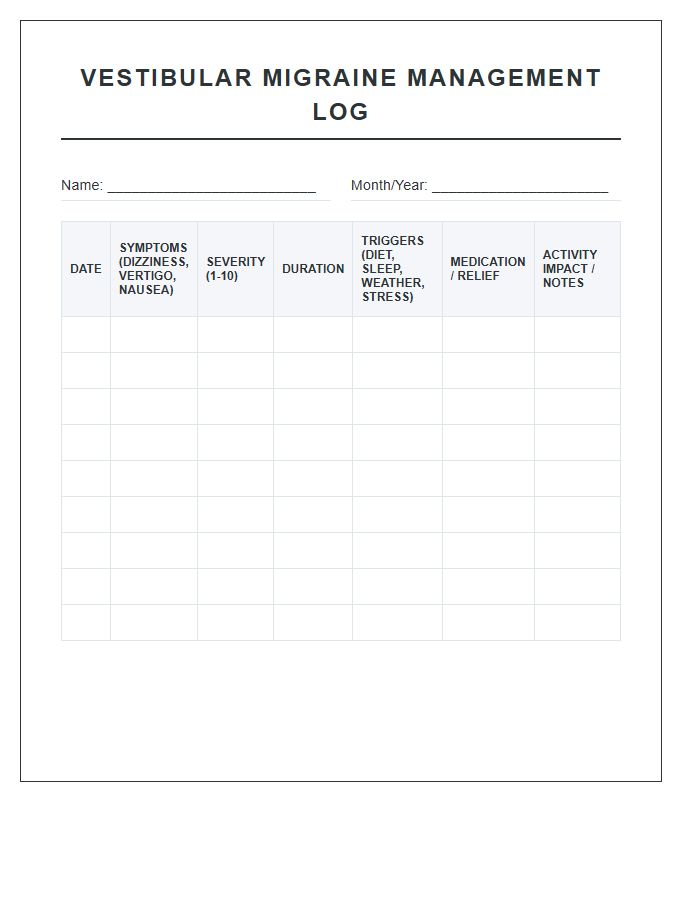 Printable Vestibular Migraine Management Log Chart