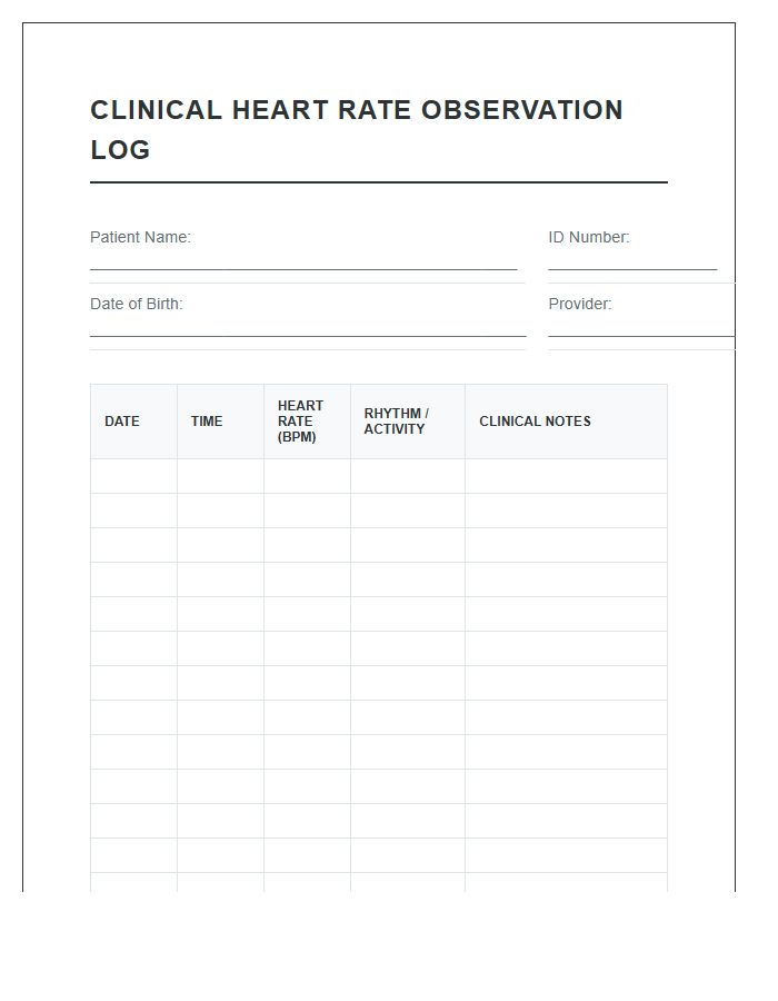 Clinical Heart Rate Observation Log Printable Chart