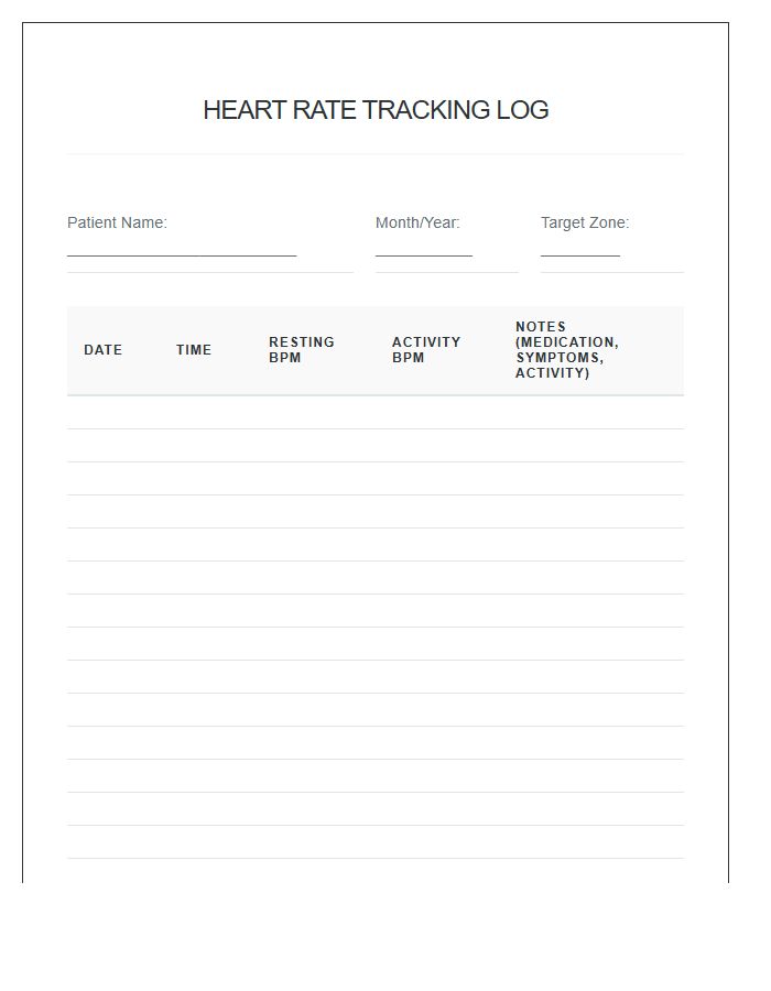 Home Health Heart Rate Tracking Printable Chart