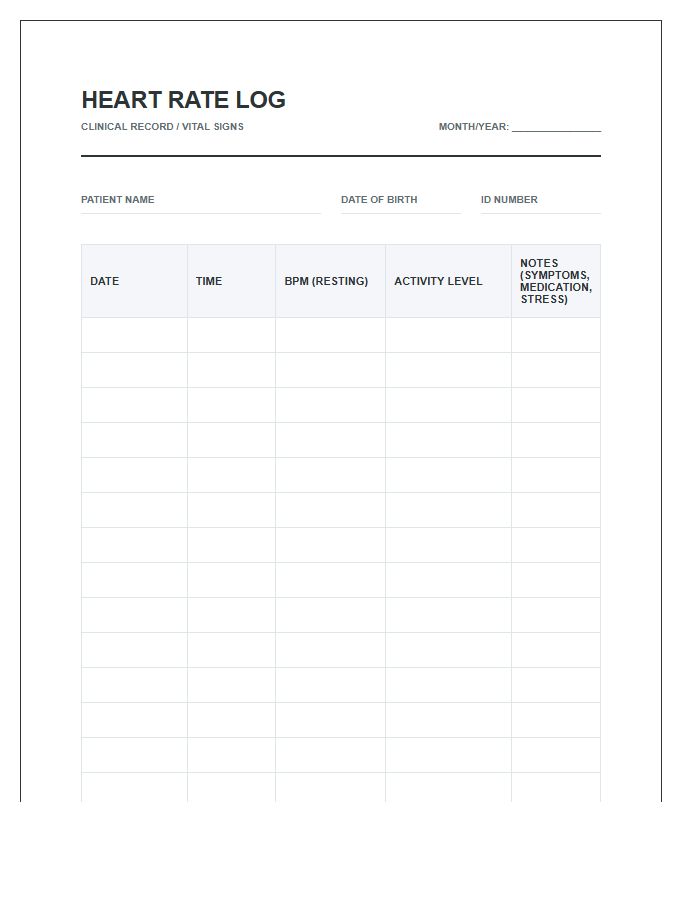 Medical Grade Heart Rate Log Printable Chart