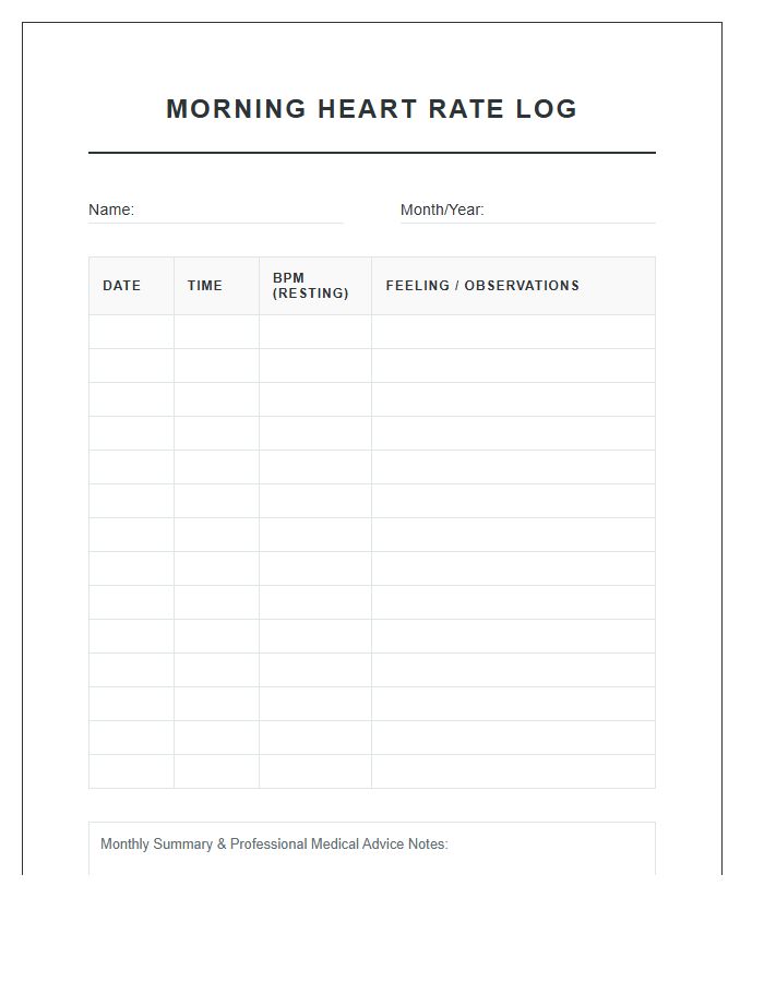 Morning Heart Rate Check Log Printable Chart