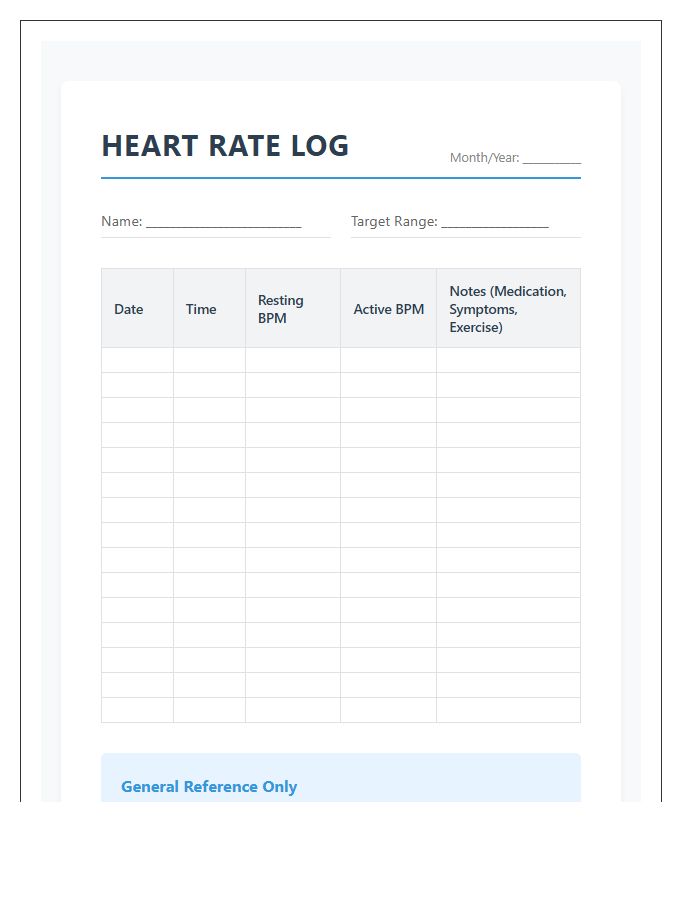 Senior Citizen Heart Rate Tracking Printable Chart