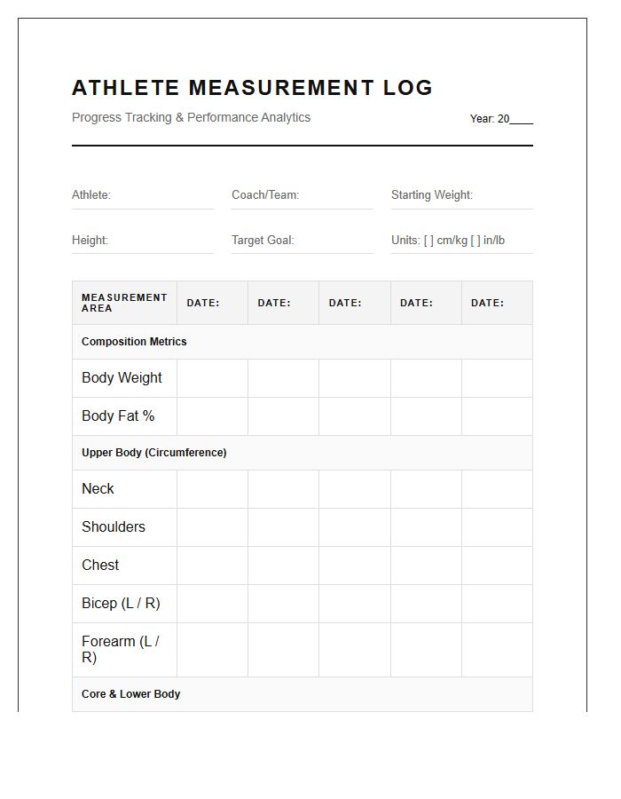 Printable Body Measurement Log Chart For Athletes