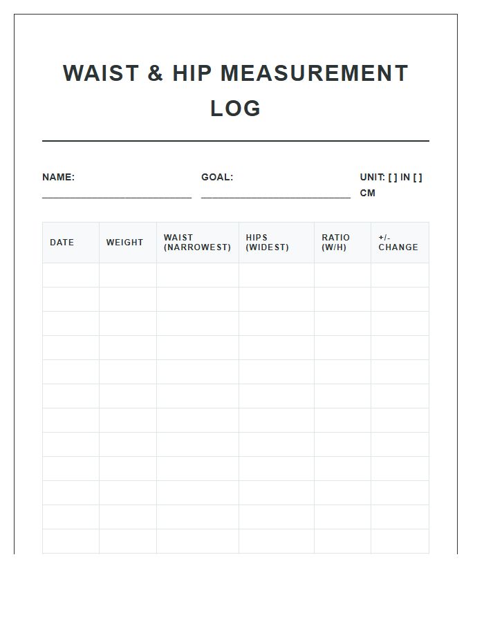 Waist And Hip Measurement Log Printable Chart
