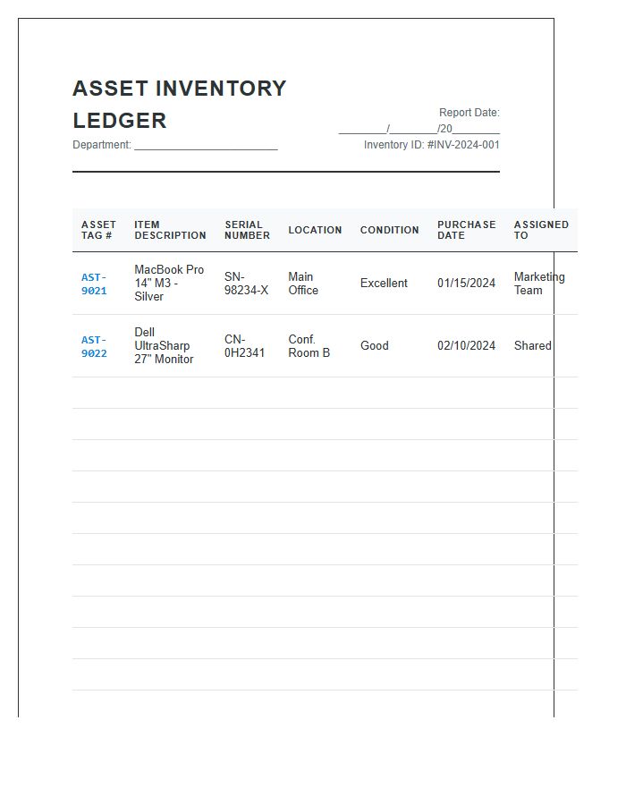 Professional Asset Inventory Management Printable Chart