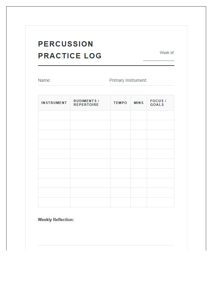 Percussion Music Practice Log Chart Printable